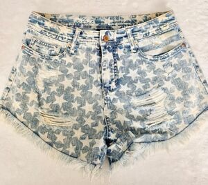 Mossimo High Rise Star Print Distressed Denim Shorts Size 4/27 USA Patriotic